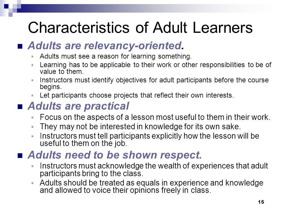 characteristic learning Adult